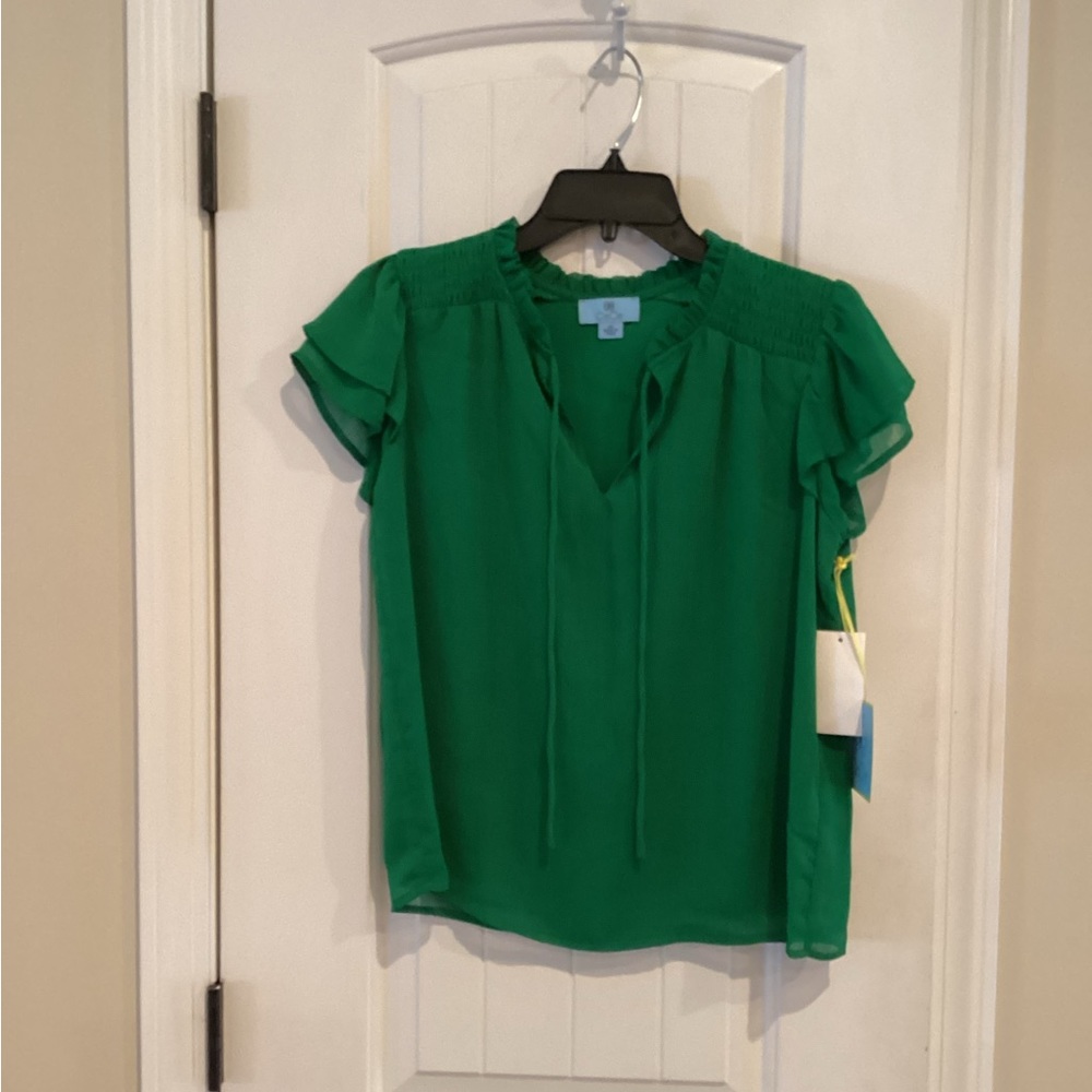 CeCe Green Ruffle Sleeve Top